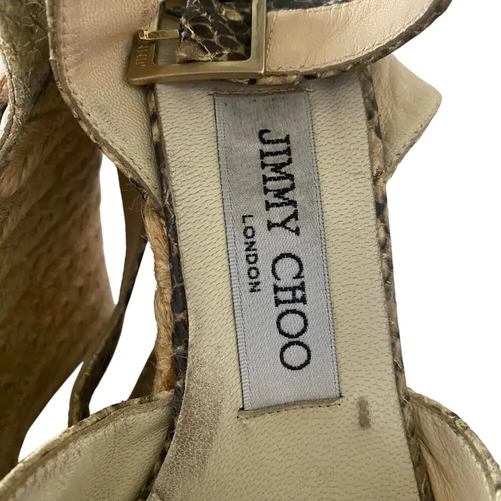Jimmy Choo Size 35/ US 5 Python Espadrille Wedge Sandals Leather Animal Print